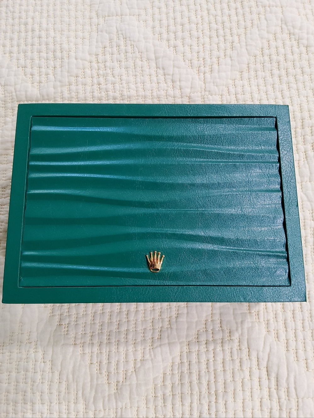 Rolex Cream and Green Watch Presentation Box with Gold Crown